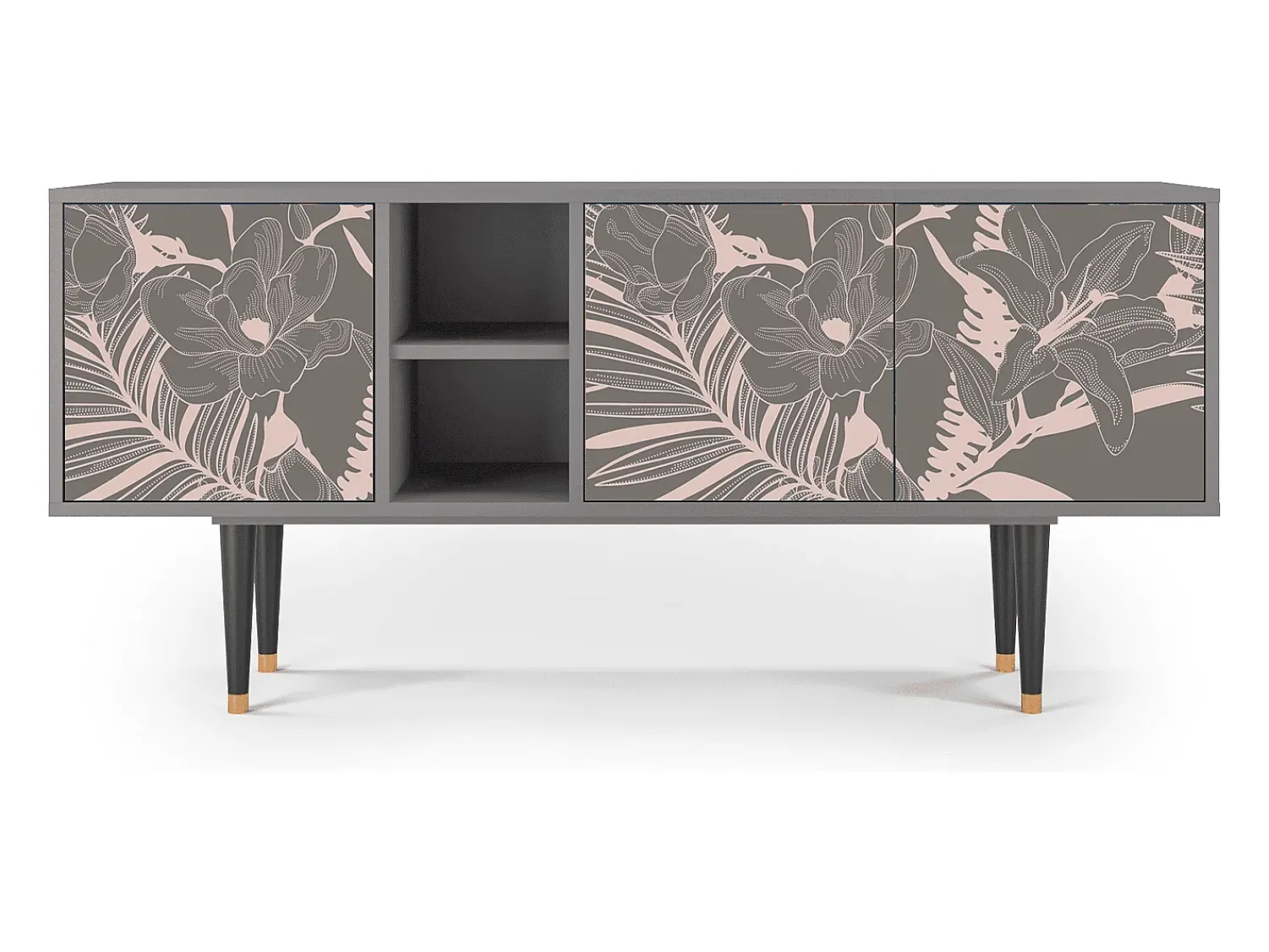 New Mueble de TV - 150х69х41 cm - T5 - Issabelline Flower, Cinza Cinzento
