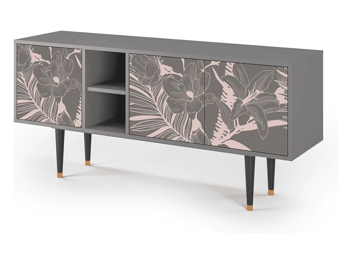 New Mueble de TV - 150х69х41 cm - T5 - Issabelline Flower, Cinza Cinzento
