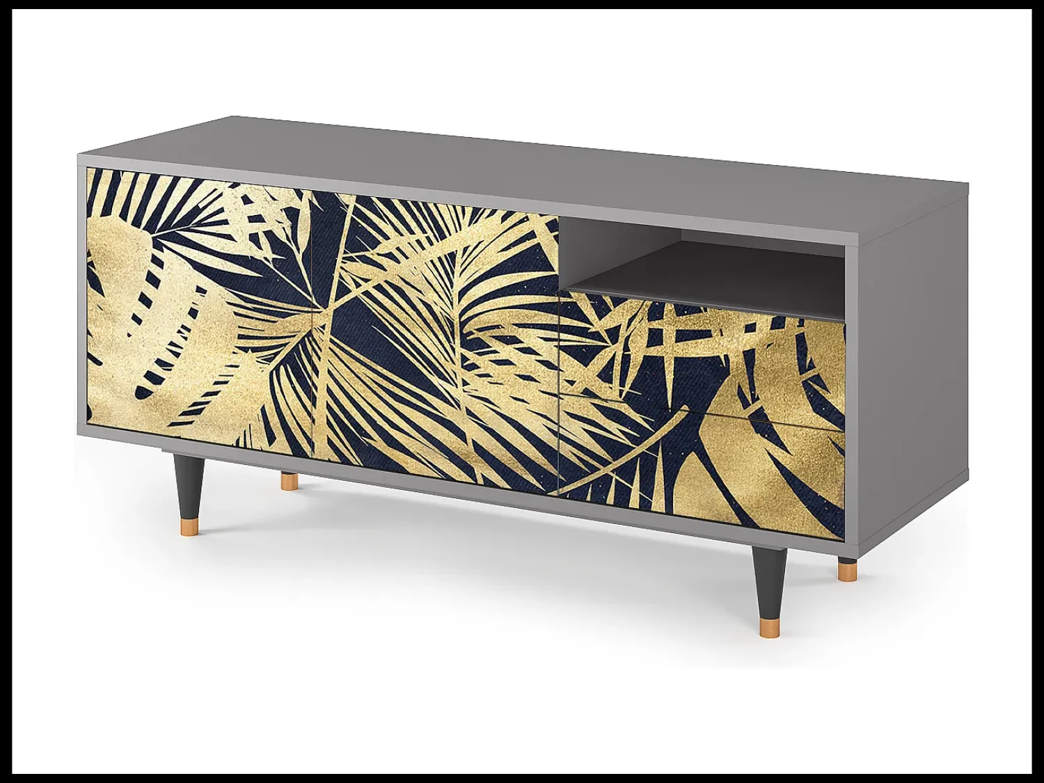 Móvel De Tv| Mueble de TV - 125х56х41 cm - T7 - Jungle Vibes, Cinza Cinzento
