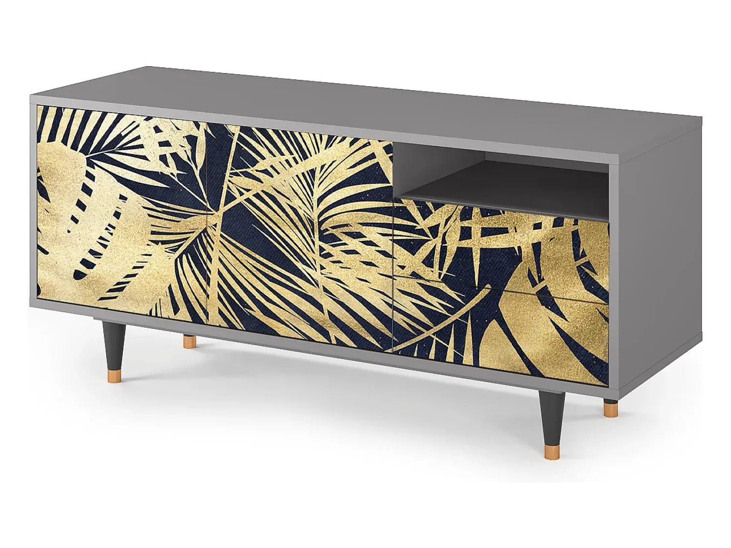 Móvel De Tv| Mueble de TV - 125х56х41 cm - T7 - Jungle Vibes, Cinza Cinzento