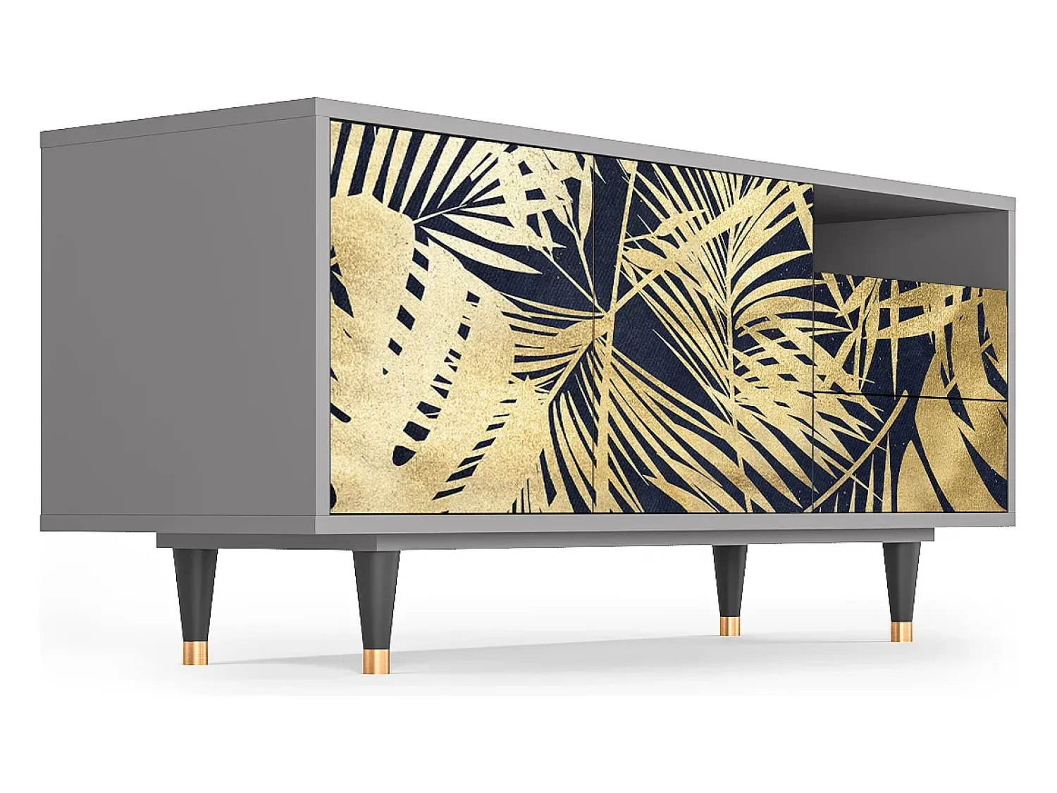 Móvel De Tv| Mueble de TV - 125х56х41 cm - T7 - Jungle Vibes, Cinza Cinzento