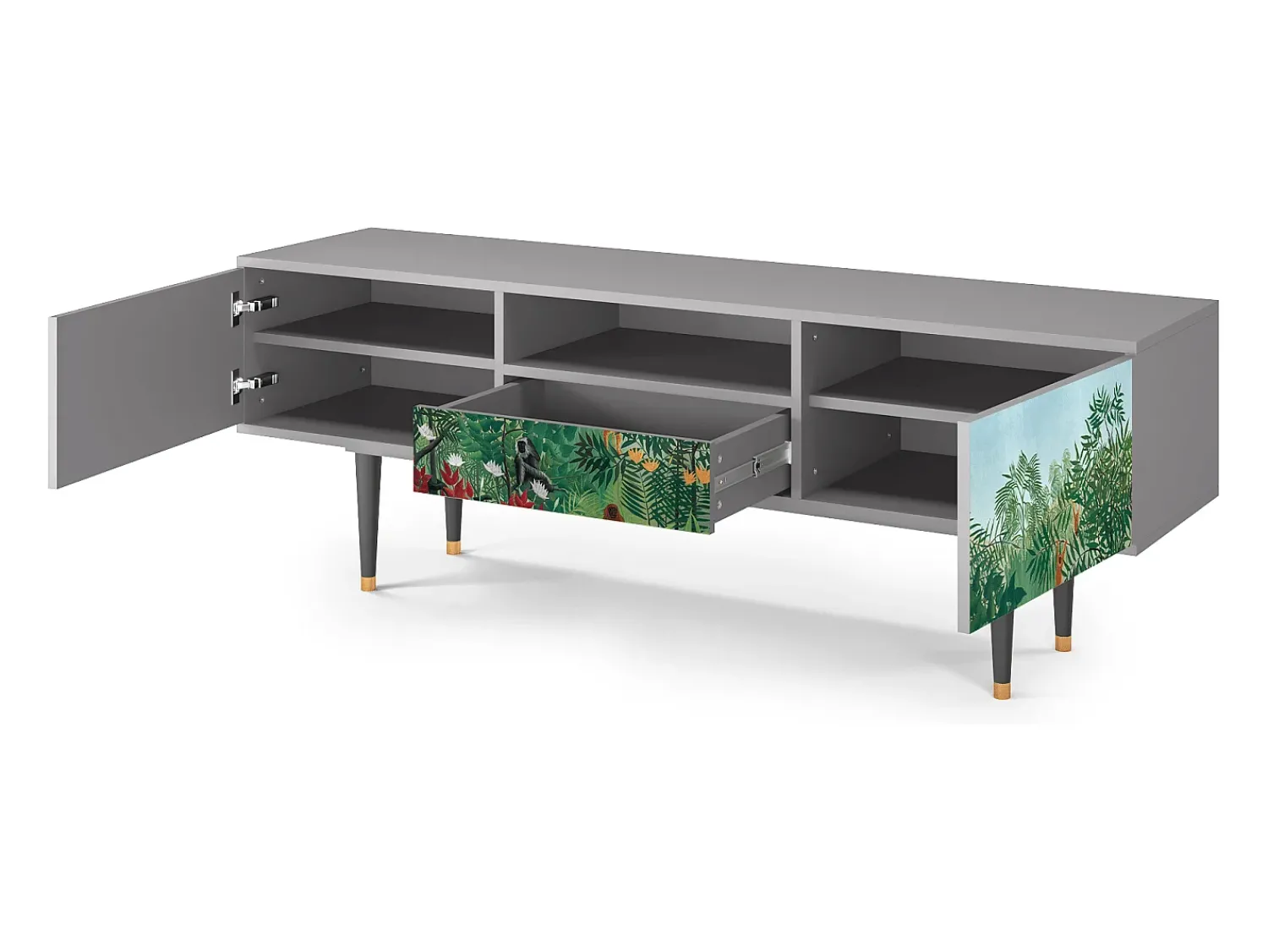 Móvel De Tv| Mueble de TV - 170х59х41 cm - T6 - Jungles in Paris, Cinza Cinzento