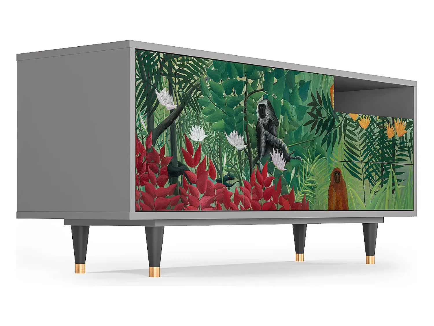 Móvel De Tv| Mueble de TV - 125х56х41 cm - T7 - Jungles in Paris, Cinza Cinzento