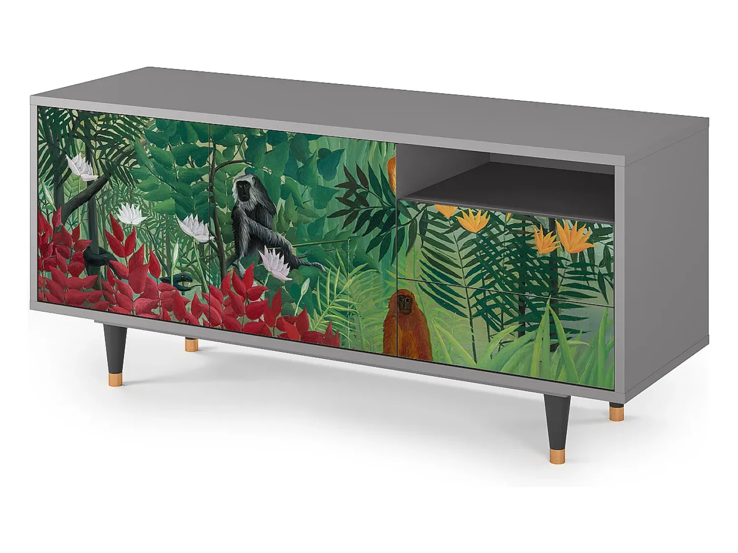 Móvel De Tv| Mueble de TV - 125х56х41 cm - T7 - Jungles in Paris, Cinza Cinzento