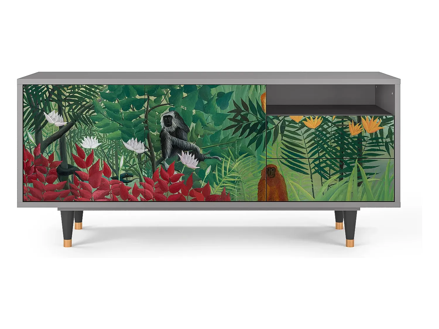 Móvel De Tv| Mueble de TV - 125х56х41 cm - T7 - Jungles in Paris, Cinza Cinzento