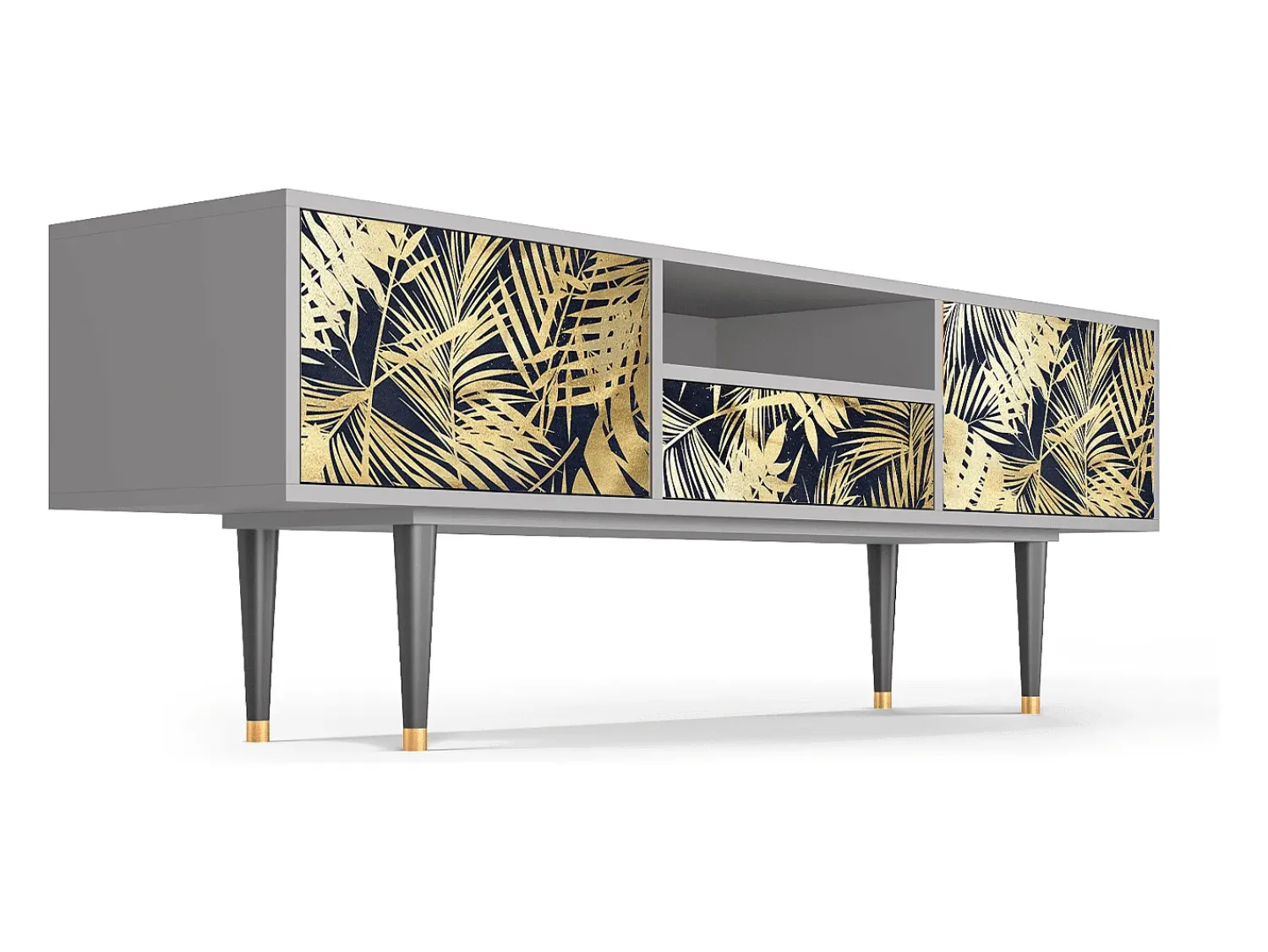Móvel De Tv* Mueble de TV - 170х59х41 cm - T6 - Jungle Vibes, Cinza Cinzento