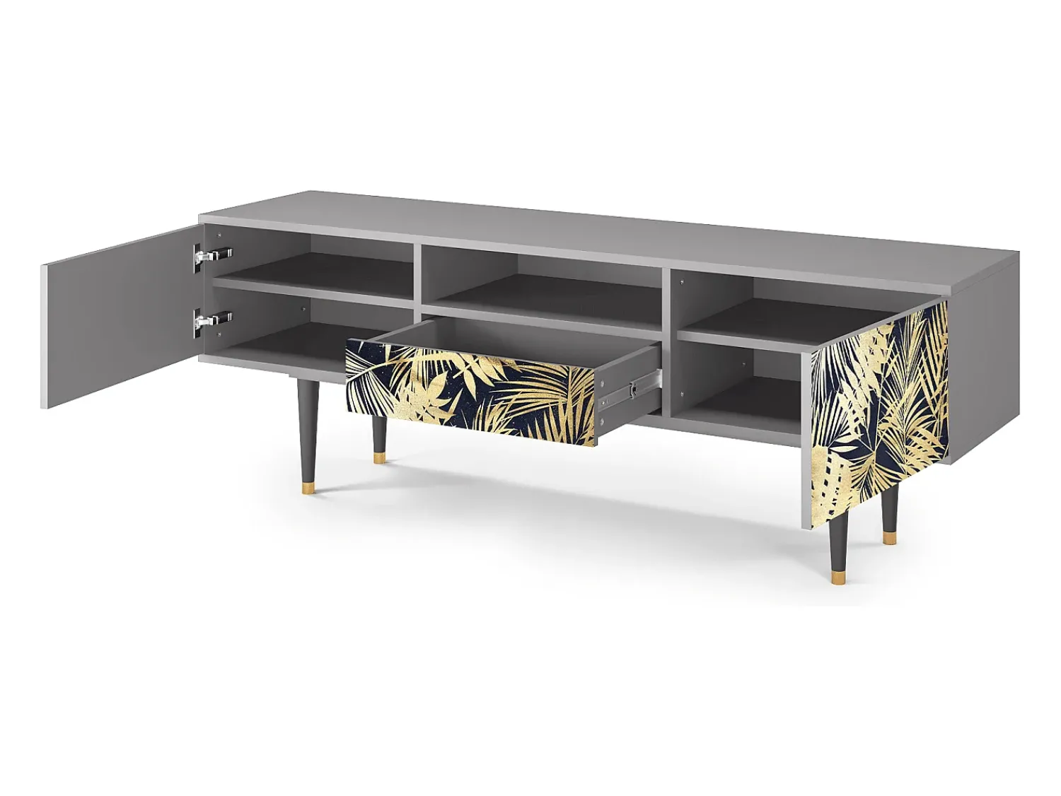 Móvel De Tv* Mueble de TV - 170х59х41 cm - T6 - Jungle Vibes, Cinza Cinzento