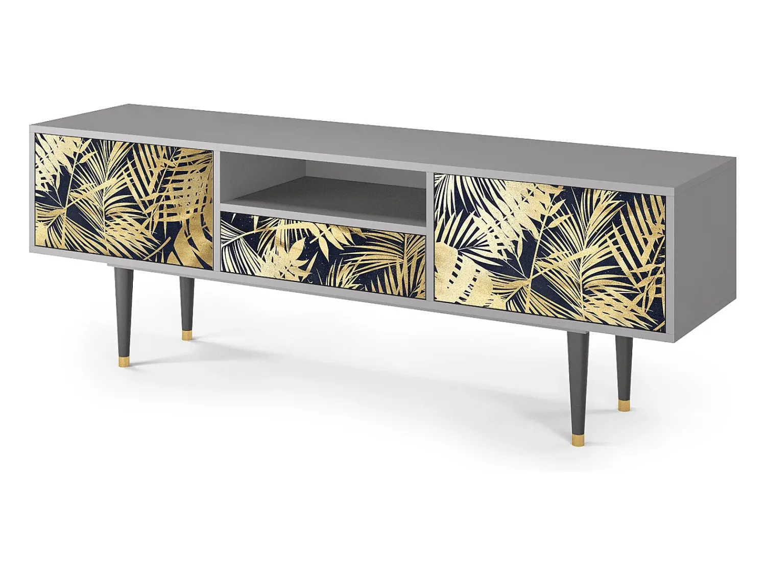 Móvel De Tv* Mueble de TV - 170х59х41 cm - T6 - Jungle Vibes, Cinza Cinzento