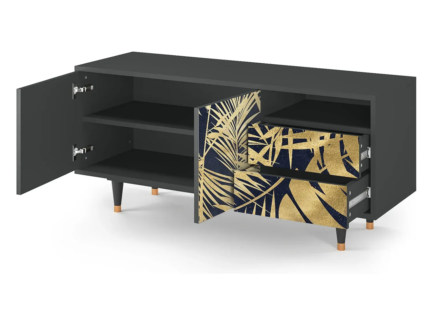 Móvel De Tv* Mueble de TV - 125х56х41 cm - T7 - Jungle Vibes, Antracite Cinza antracite