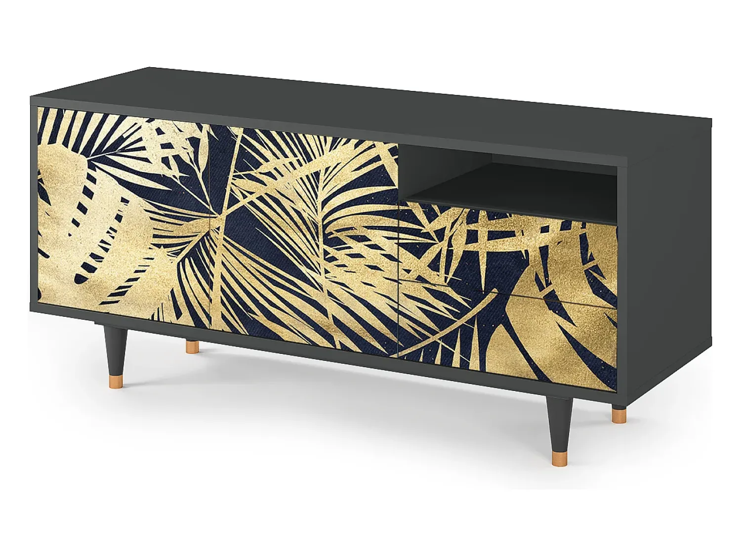 Móvel De Tv* Mueble de TV - 125х56х41 cm - T7 - Jungle Vibes, Antracite Cinza antracite