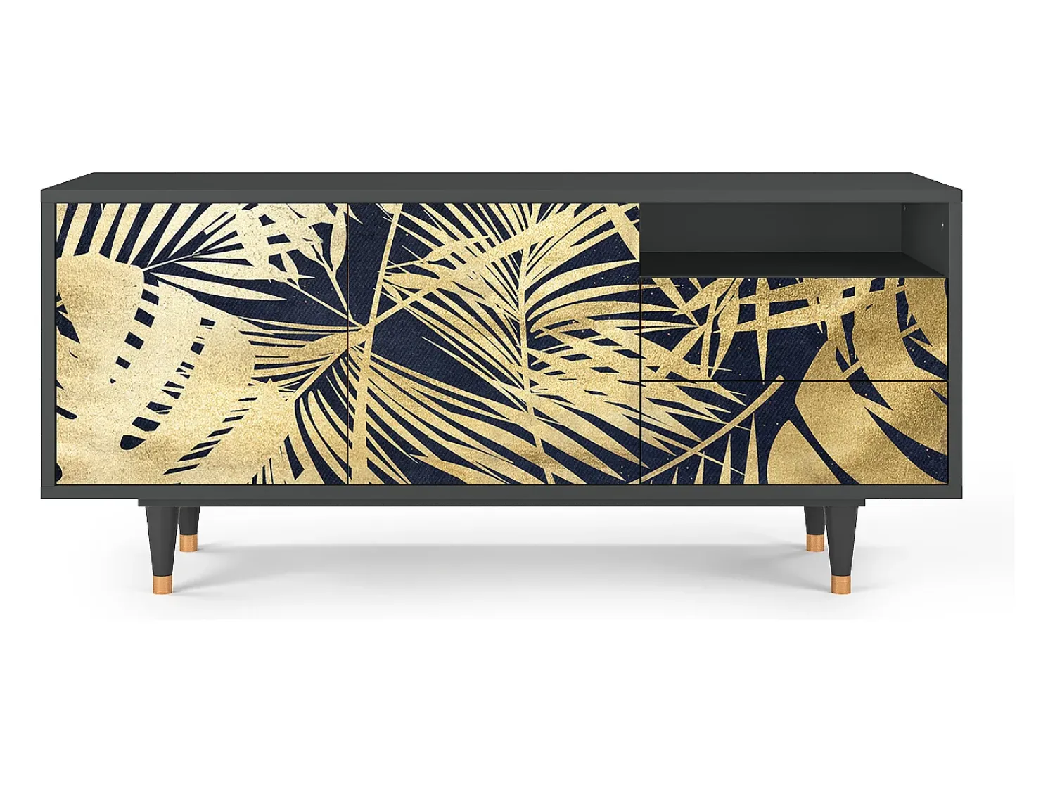 Móvel De Tv* Mueble de TV - 125х56х41 cm - T7 - Jungle Vibes, Antracite Cinza antracite