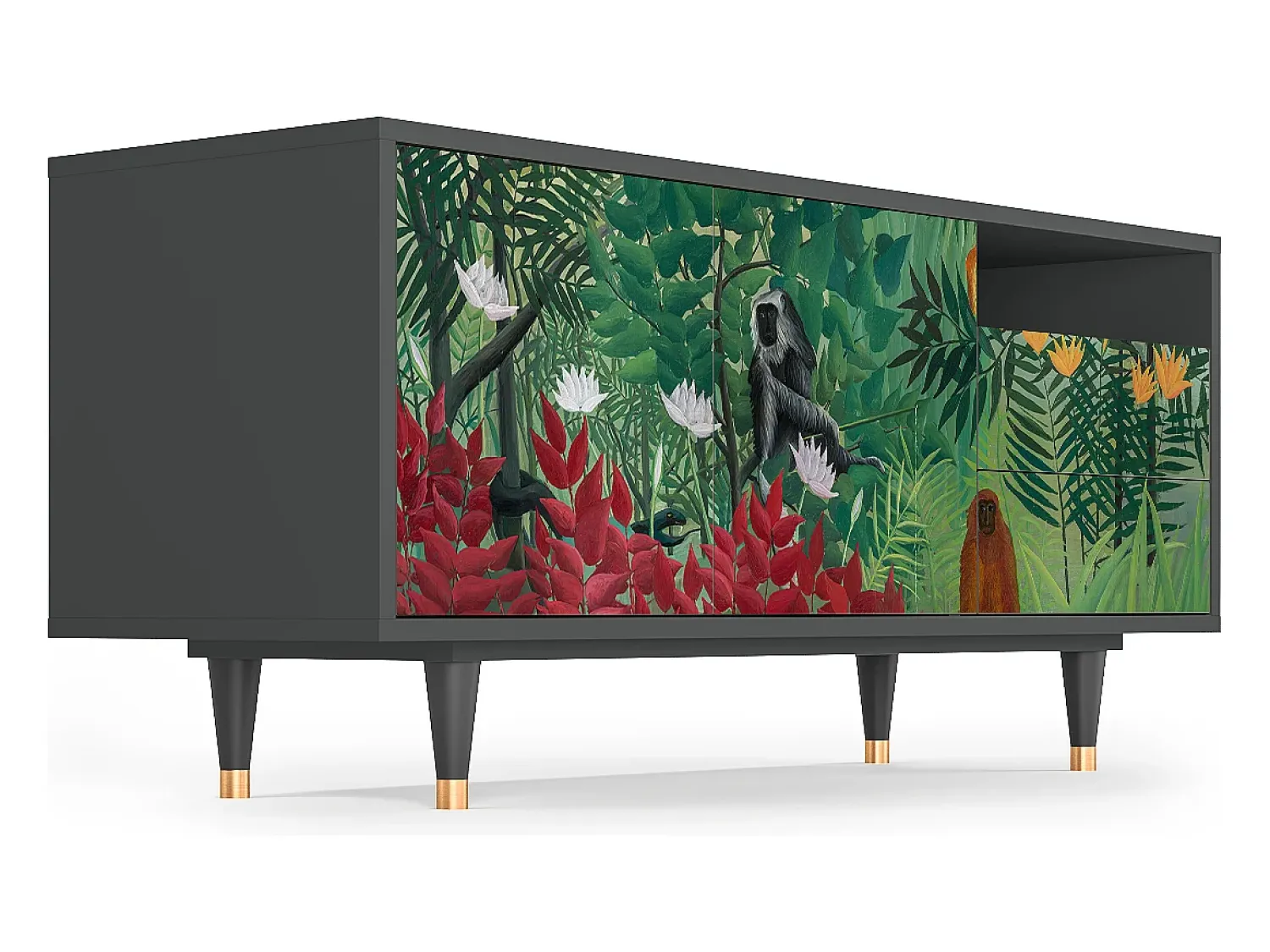 Móvel De Tv* Mueble de TV - 125х56х41 cm - T7 - Jungles in Paris, Antracite Cinza antracite