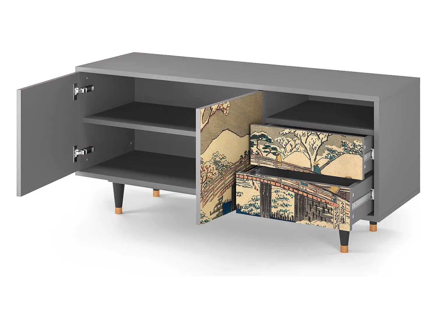 Mueble de TV - 125х56х41 cm - T7 - Katabira River, Cinza^ Móvel De Tv