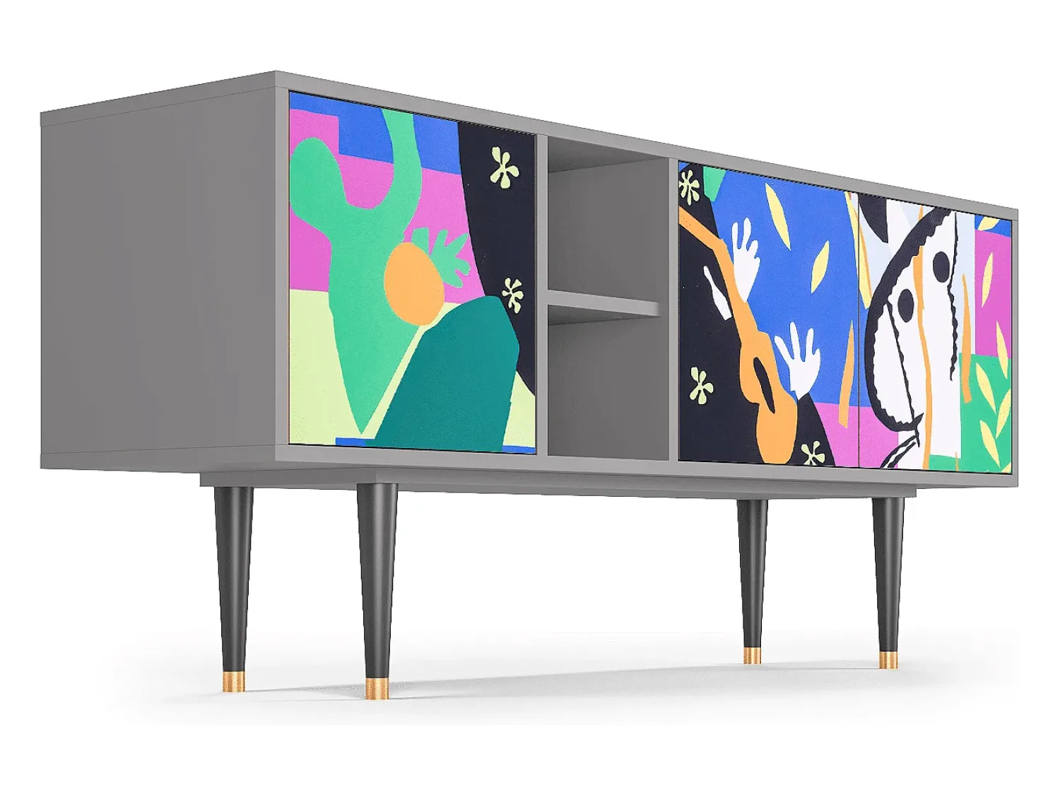 New Mueble de TV - 150х69х41 cm - T5 - La Tristesse du Roi, Cinza Cinzento