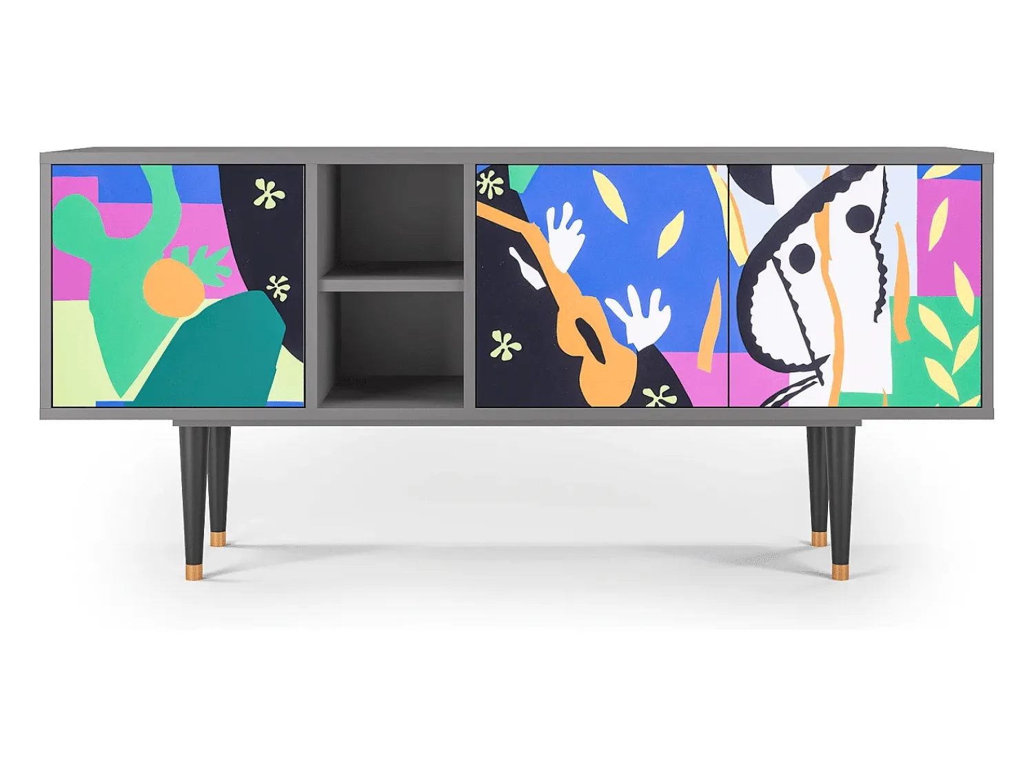 New Mueble de TV - 150х69х41 cm - T5 - La Tristesse du Roi, Cinza Cinzento