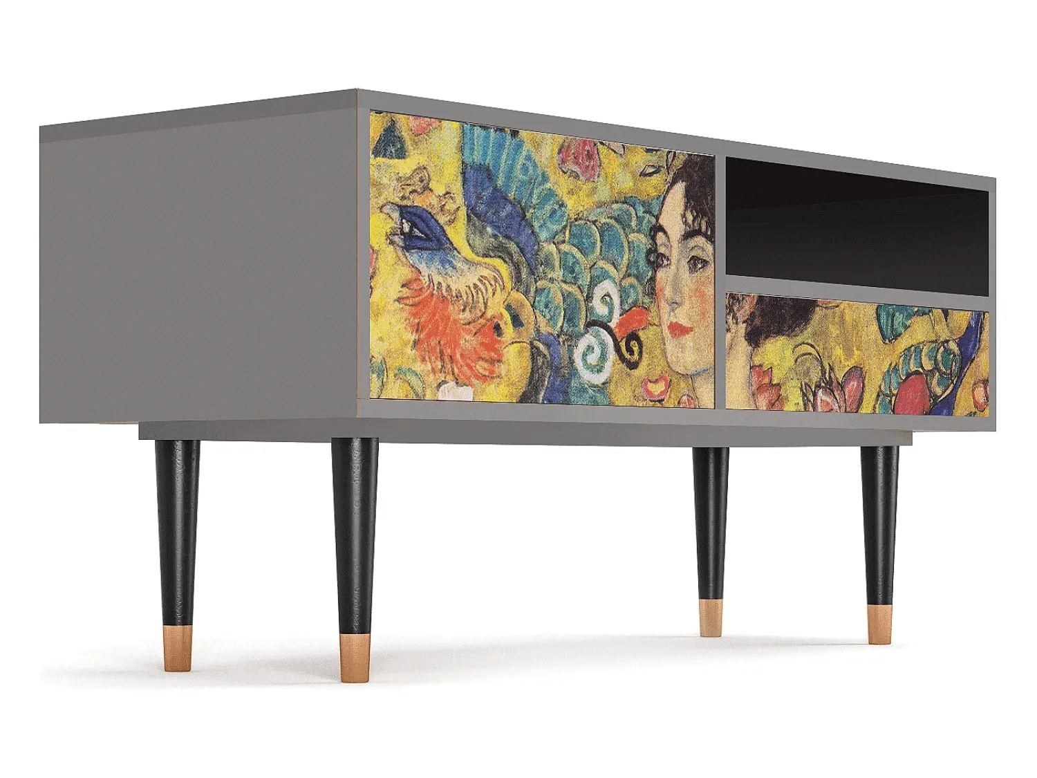 Best Mueble de TV - 115х59х48 cm - T3 - Lady with Fan by Klimt, Cinza Cinzento