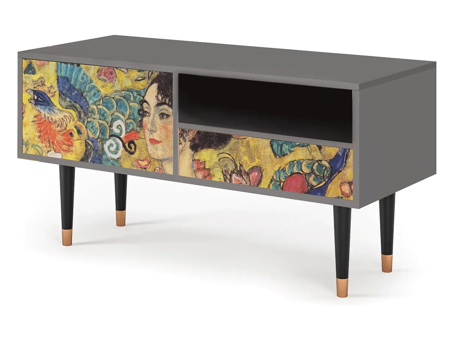 Best Mueble de TV - 115х59х48 cm - T3 - Lady with Fan by Klimt, Cinza Cinzento