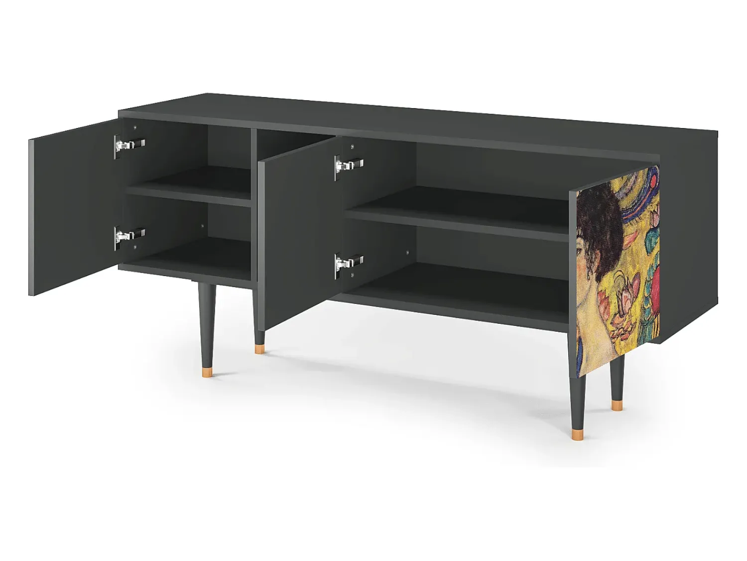 Móvel De Tv* Mueble de TV - 150х69х41 cm - T5 - Lady with Fan by Klimt, Antracite Cinza antracite