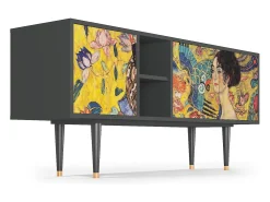 Móvel De Tv* Mueble de TV - 150х69х41 cm - T5 - Lady with Fan by Klimt, Antracite Cinza antracite