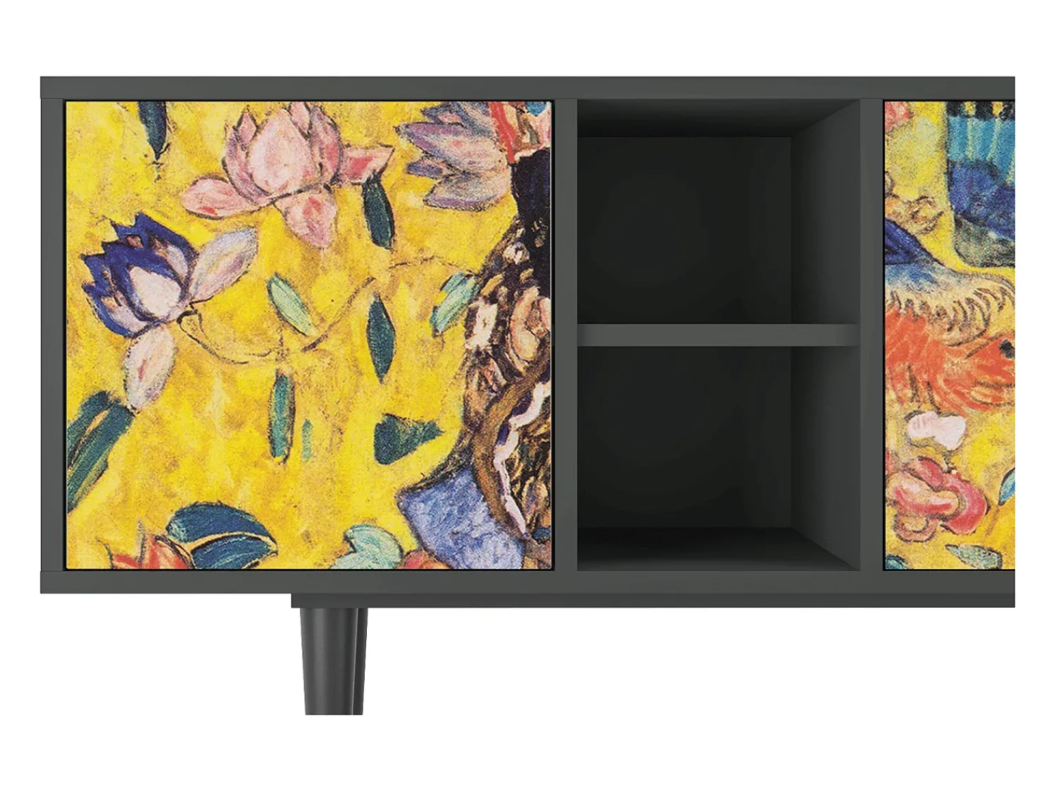 Móvel De Tv* Mueble de TV - 150х69х41 cm - T5 - Lady with Fan by Klimt, Antracite Cinza antracite