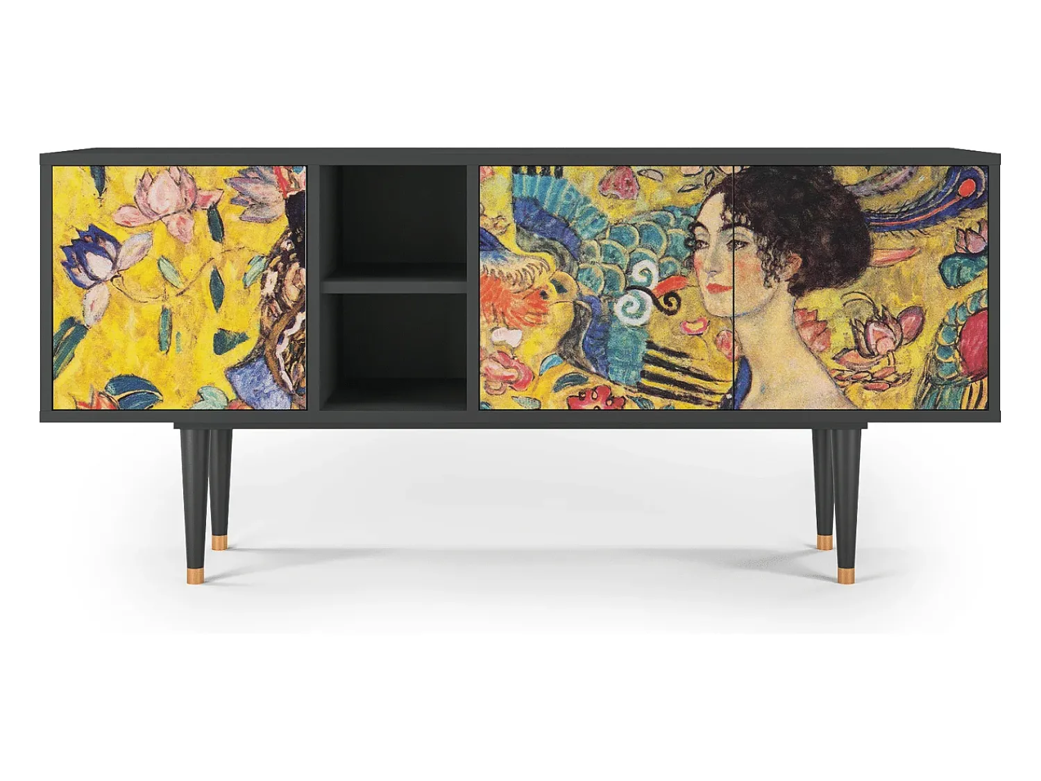 Móvel De Tv* Mueble de TV - 150х69х41 cm - T5 - Lady with Fan by Klimt, Antracite Cinza antracite