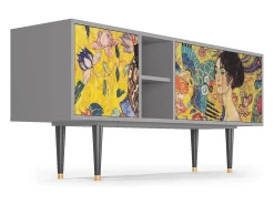 Mueble de TV - 150х69х41 cm - T5 - Lady with Fan by Klimt, Cinza^ Móvel De Tv