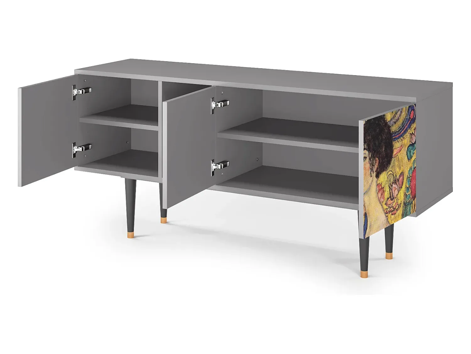 Mueble de TV - 150х69х41 cm - T5 - Lady with Fan by Klimt, Cinza^ Móvel De Tv