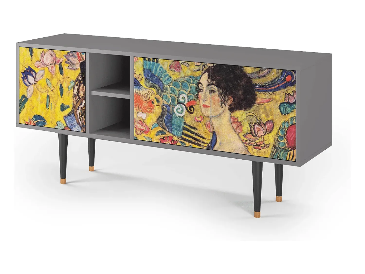 Mueble de TV - 150х69х41 cm - T5 - Lady with Fan by Klimt, Cinza^ Móvel De Tv