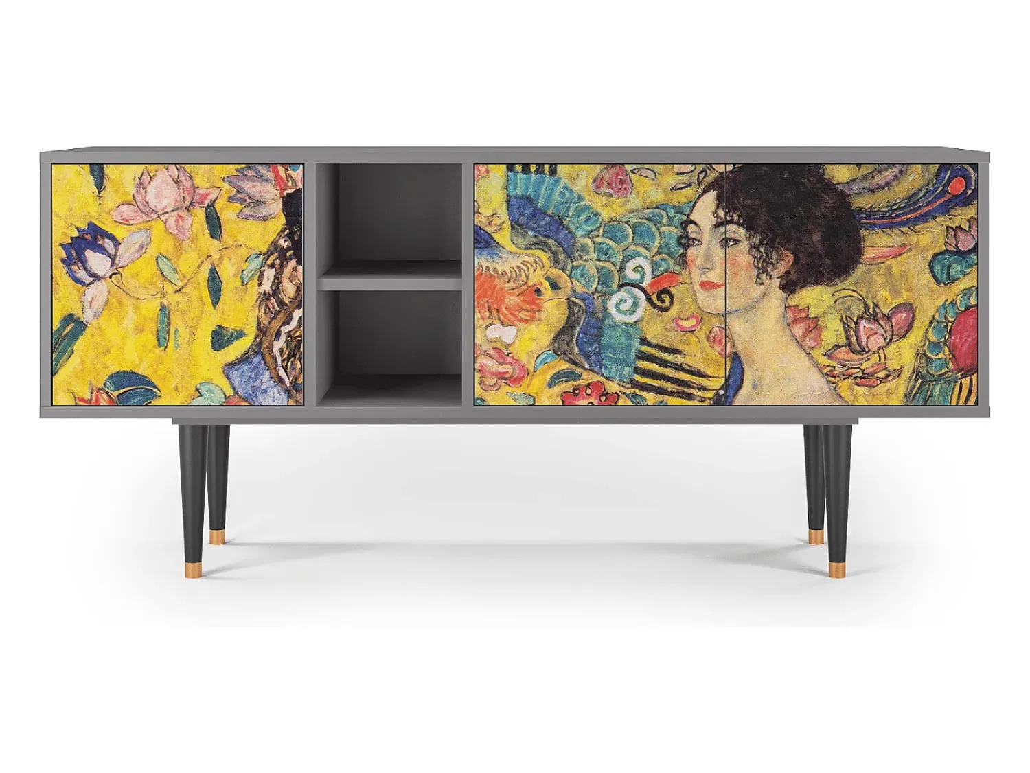 Mueble de TV - 150х69х41 cm - T5 - Lady with Fan by Klimt, Cinza^ Móvel De Tv