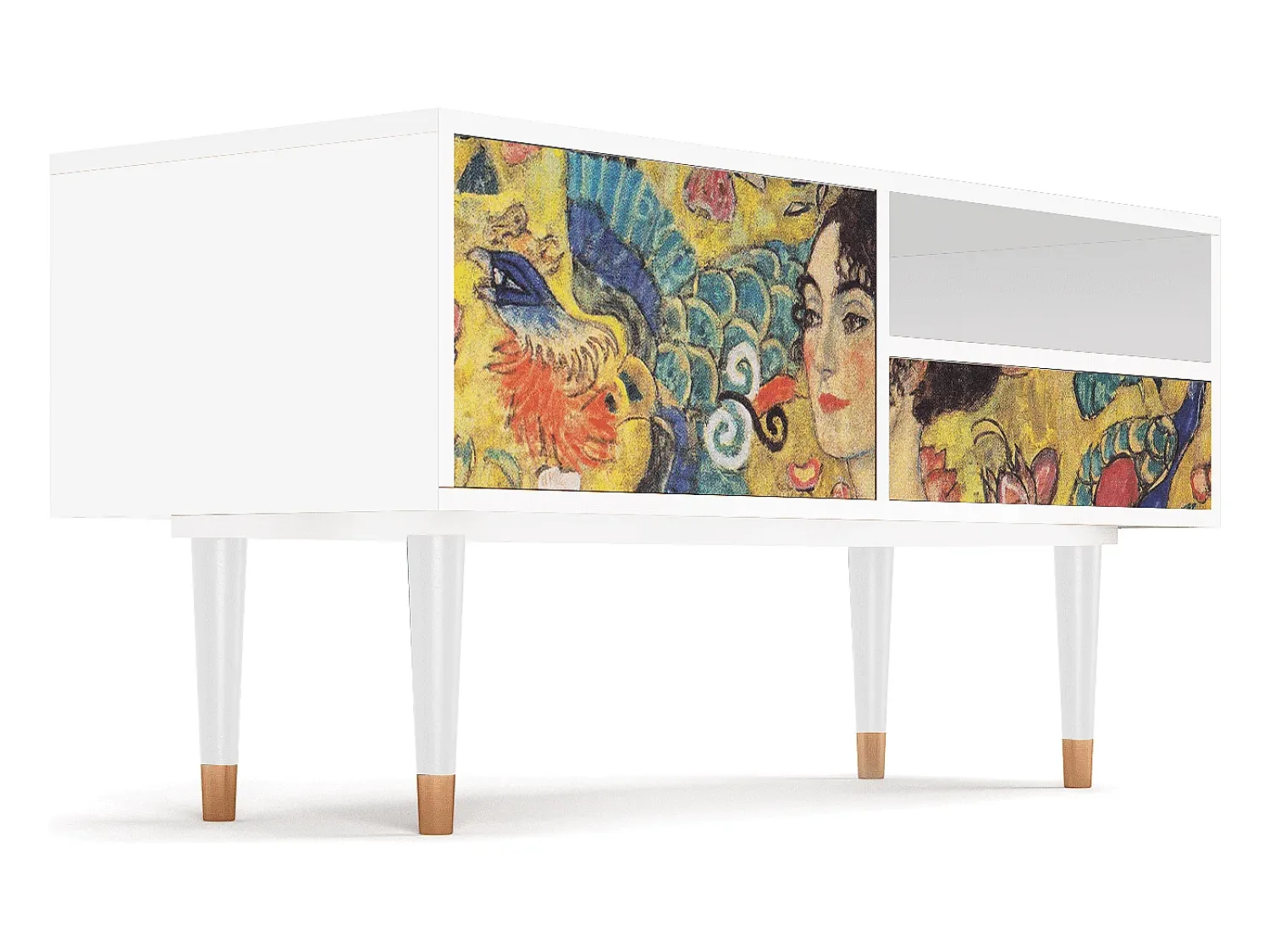 Móvel De Tv| Mueble de TV - 115х59х48 cm - T3 - Lady with Fan by Klimt, Branco Bege