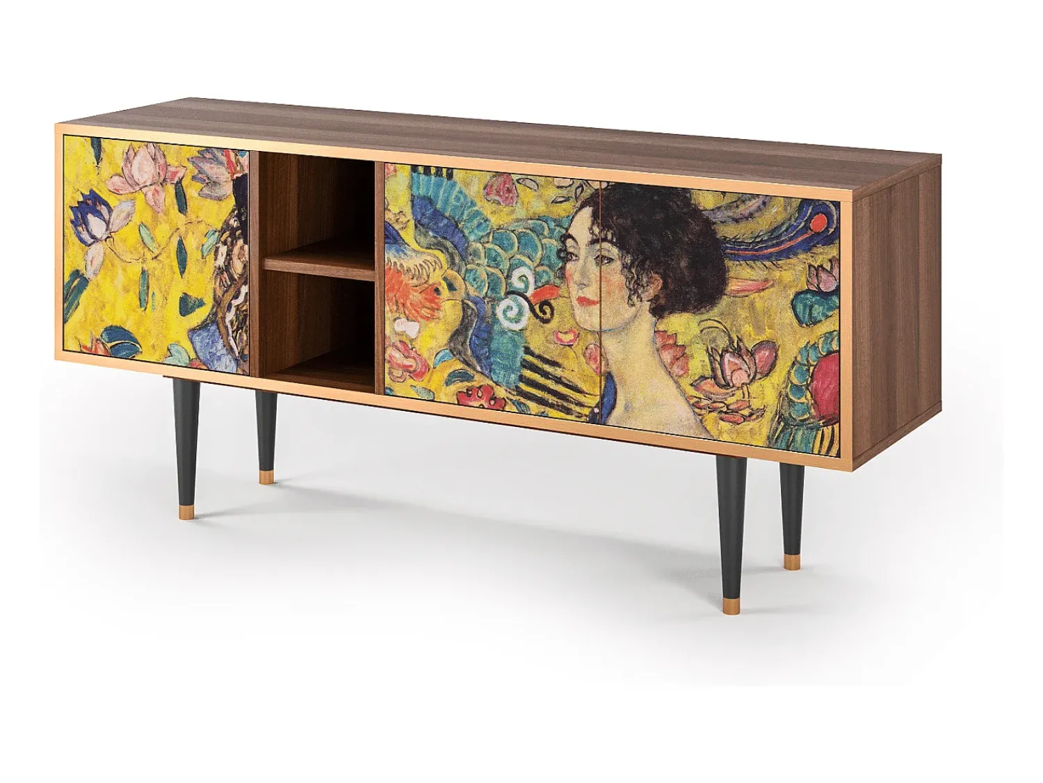 Mueble de TV - 150х69х41 cm - T5 - Lady with Fan by Klimt, Nogueira Castanho