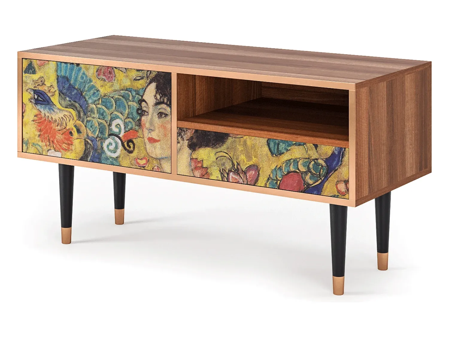 Móvel De Tv* Mueble de TV - 115х59х48 cm - T3 - Lady with Fan by Klimt, Nogueira Castanho