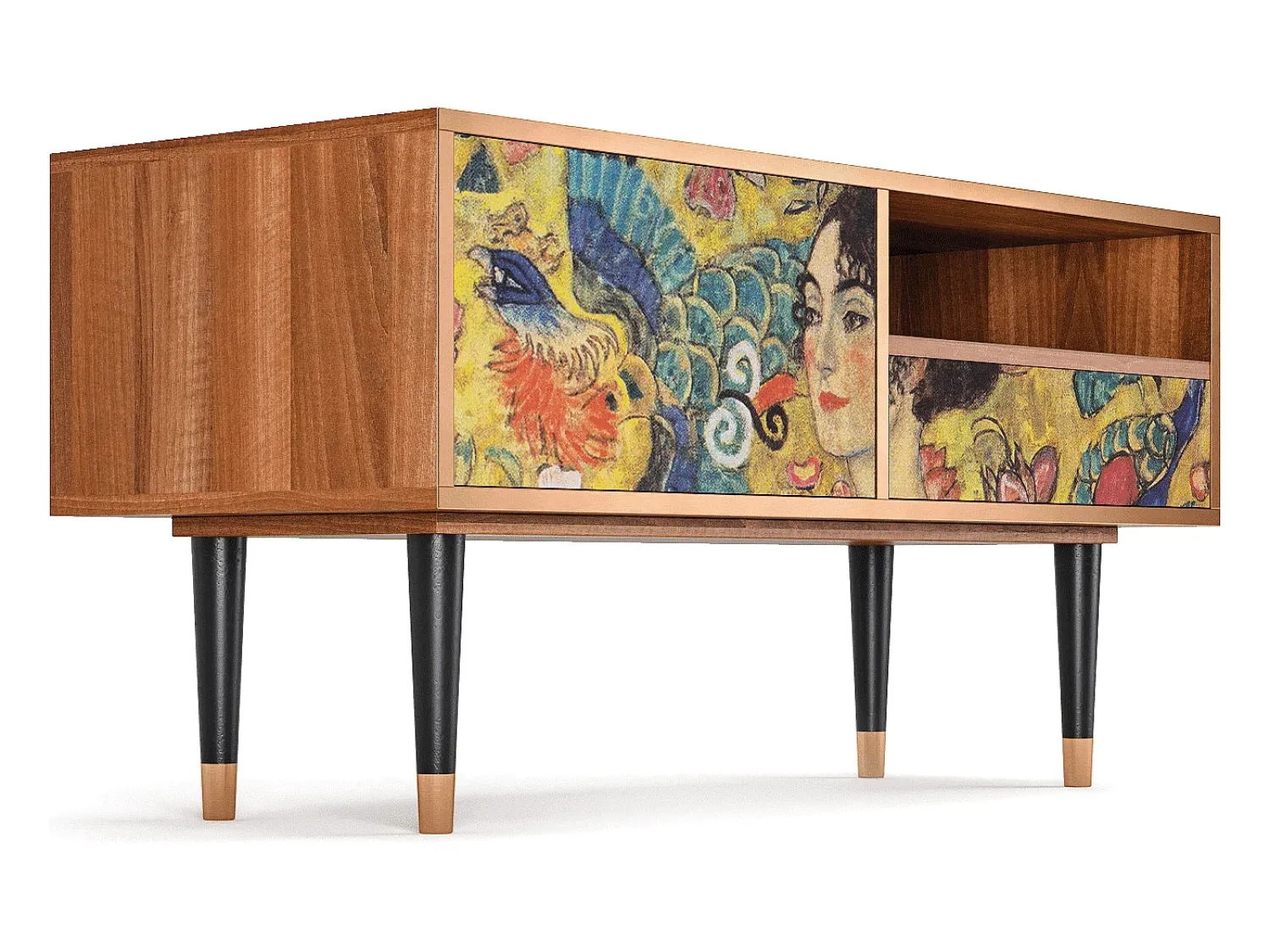 Móvel De Tv* Mueble de TV - 115х59х48 cm - T3 - Lady with Fan by Klimt, Nogueira Castanho