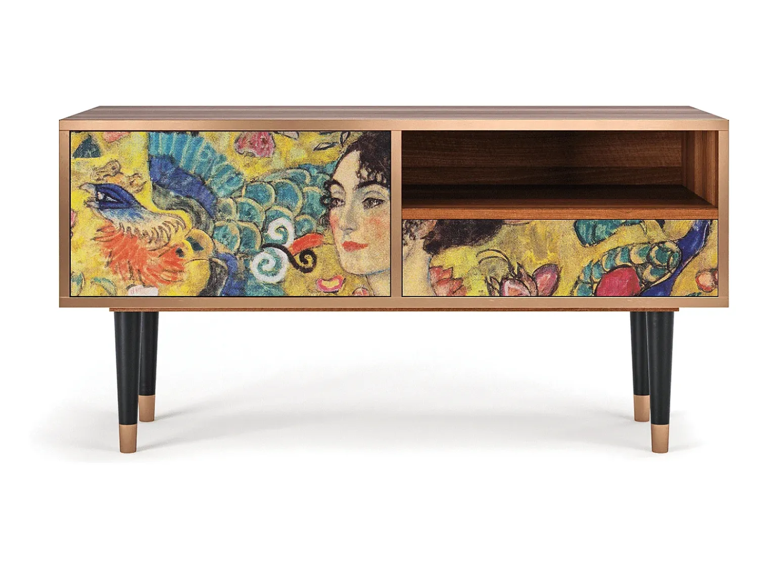 Móvel De Tv* Mueble de TV - 115х59х48 cm - T3 - Lady with Fan by Klimt, Nogueira Castanho
