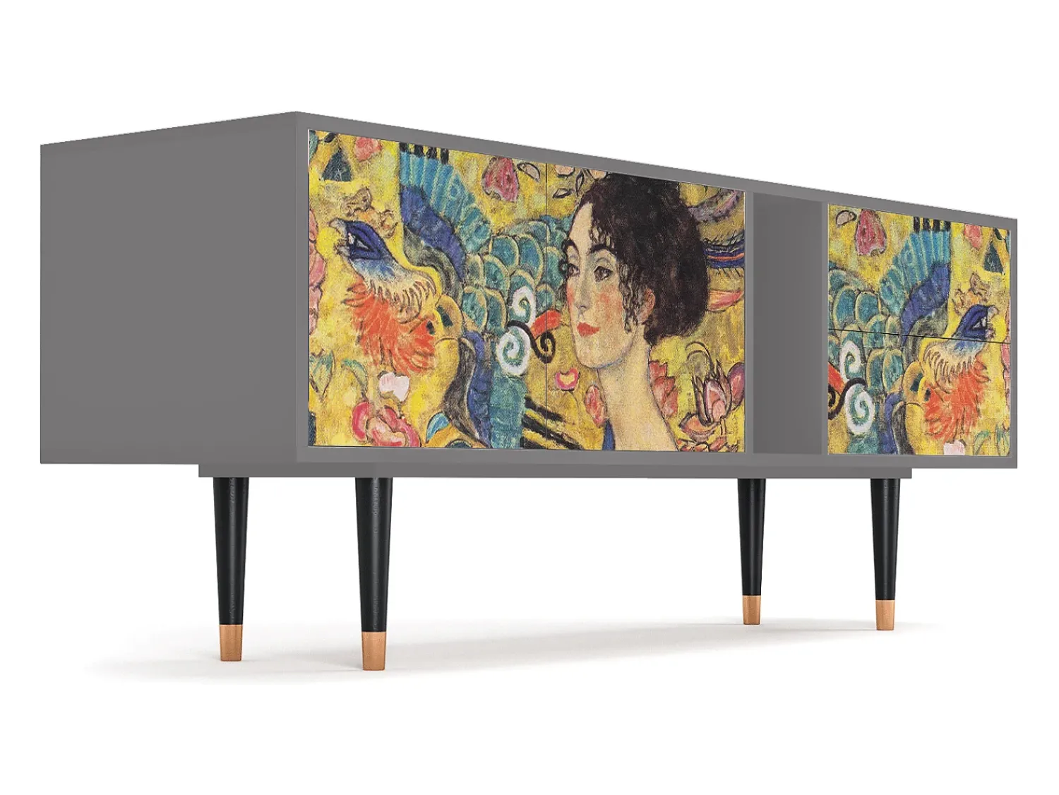 Móvel De Tv| Mueble de TV - 170х69х48 cm - T1 - Lady with Fan by Klimt, Cinza Cinzento