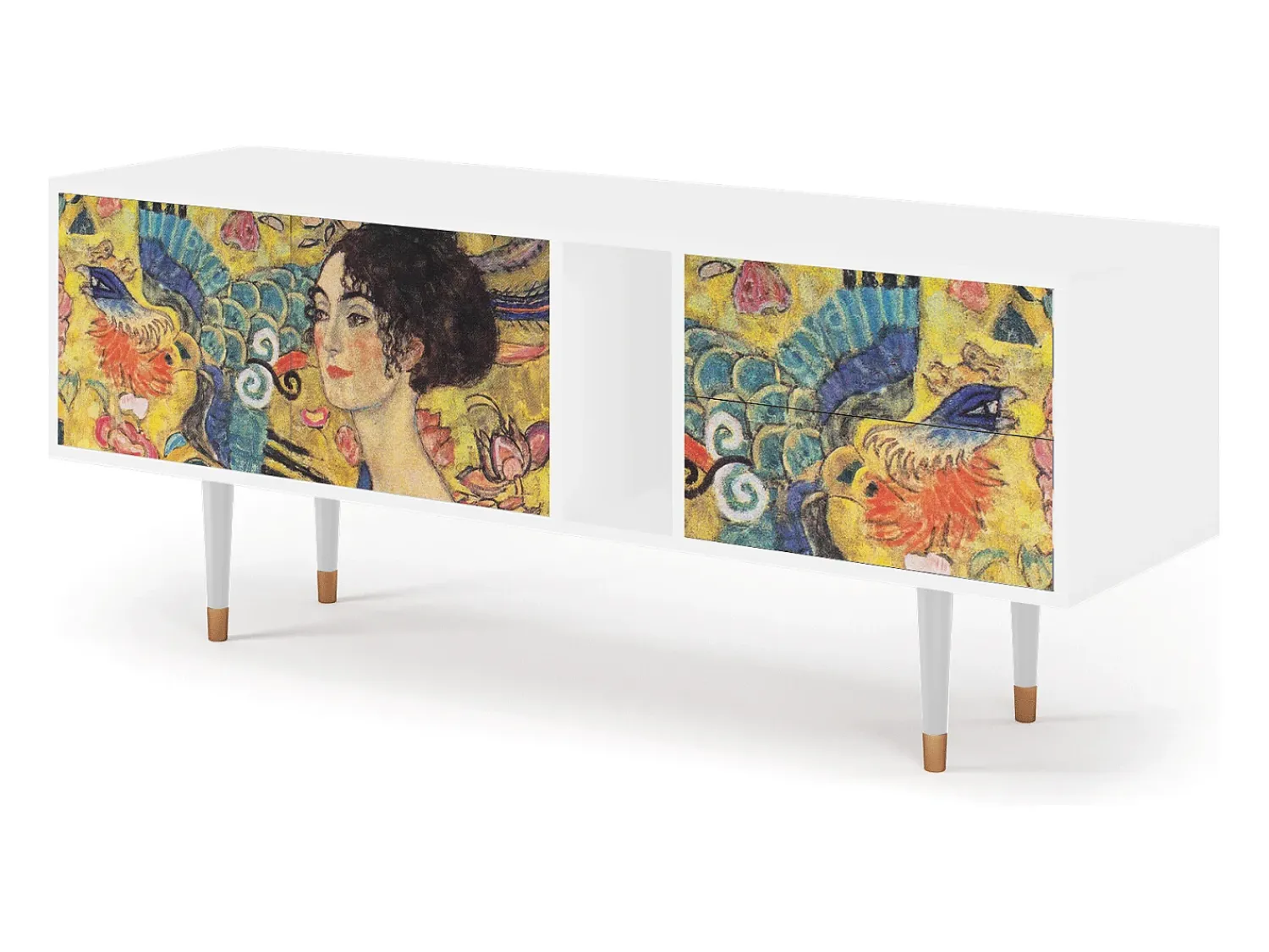 Mueble de TV - 170х69х48 cm - T1 - Lady with Fan by Klimt, Branco^ Móvel De Tv