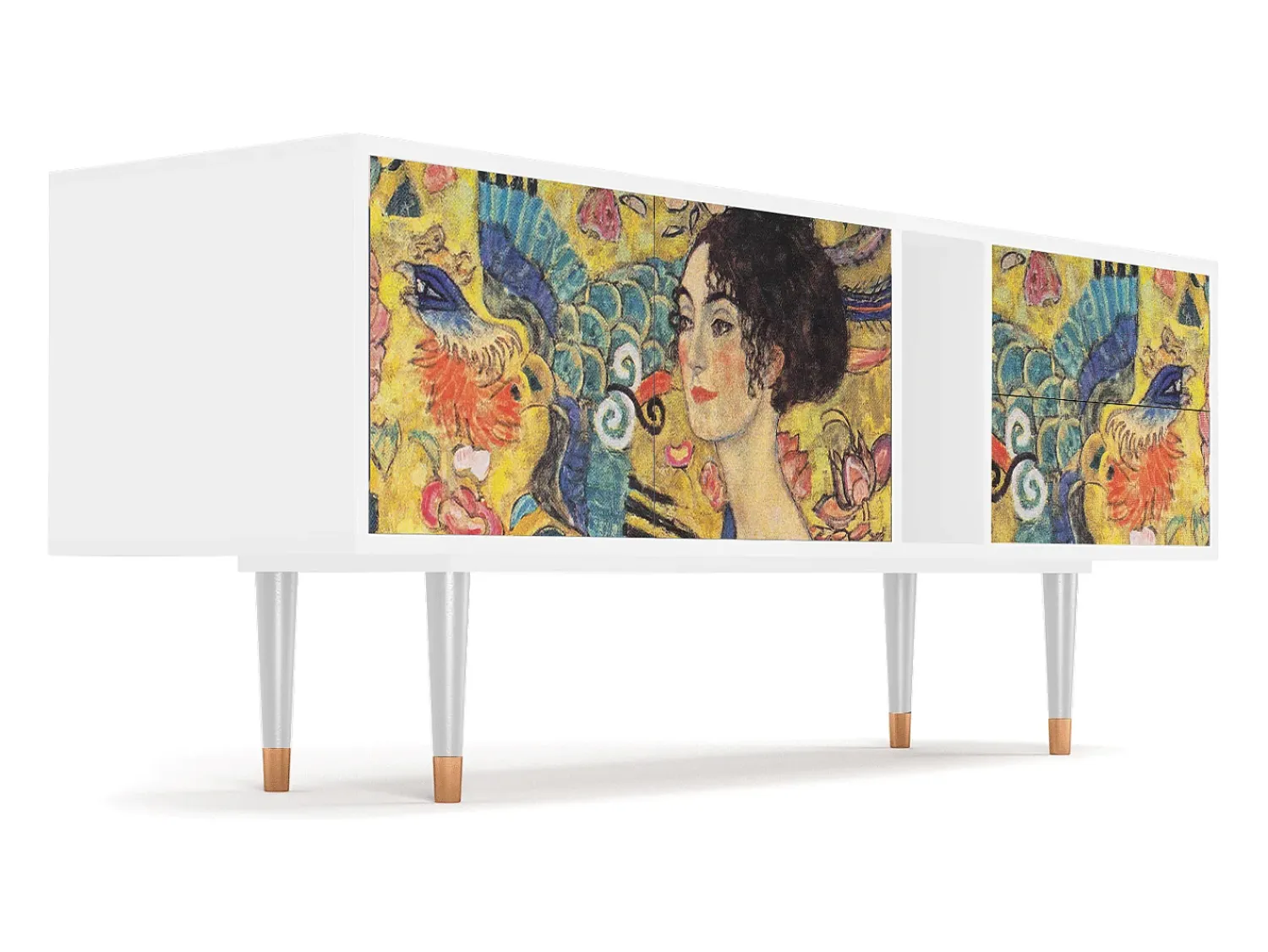 Mueble de TV - 170х69х48 cm - T1 - Lady with Fan by Klimt, Branco^ Móvel De Tv