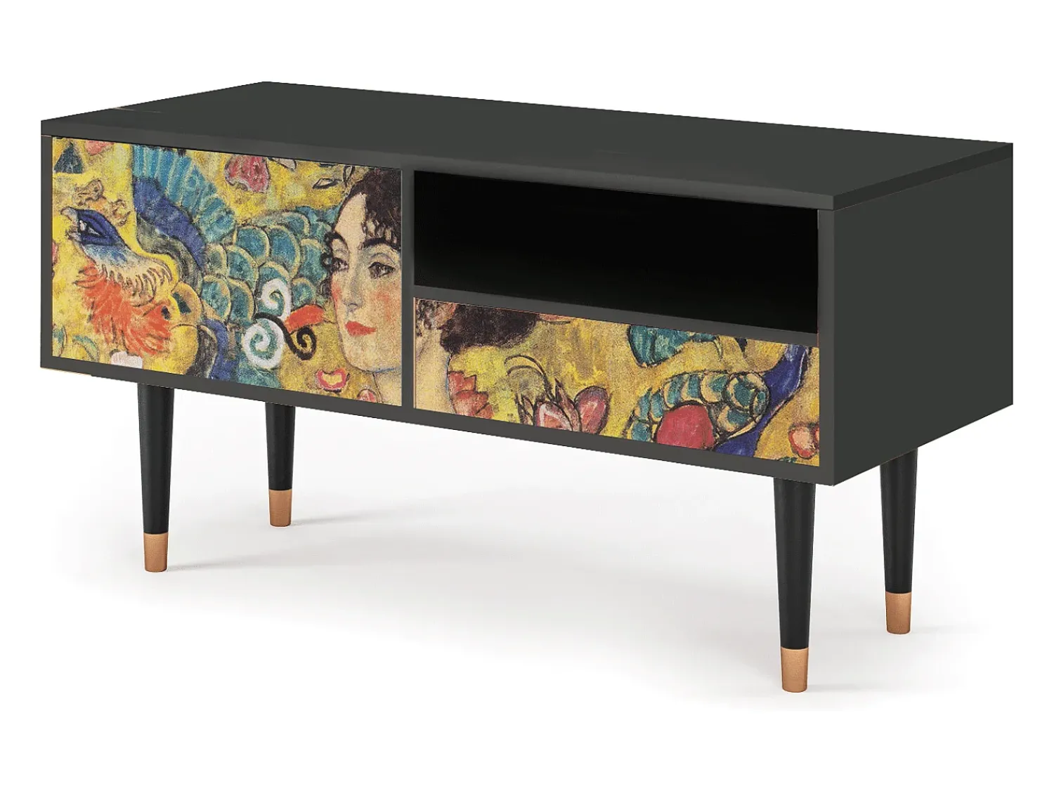 Móvel De Tv| Mueble de TV - 115х59х48 cm - T3 - Lady with Fan by Klimt, Antracite Cinza antracite
