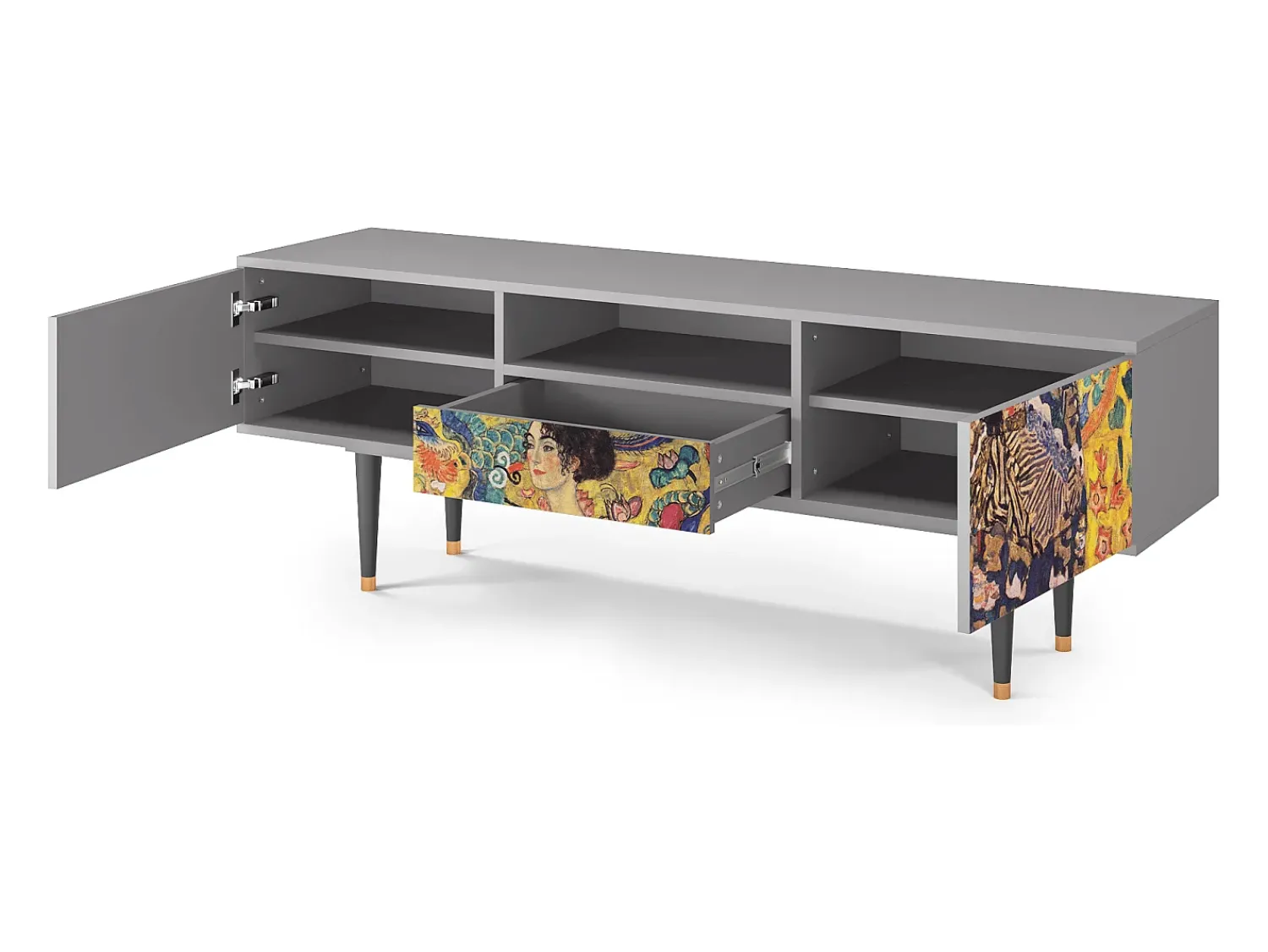 Mueble de TV - 170х59х41 cm - T6 - Lady with Fan by Klimt, Cinza^ Móvel De Tv