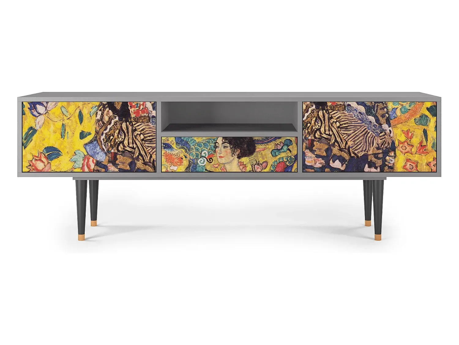 Mueble de TV - 170х59х41 cm - T6 - Lady with Fan by Klimt, Cinza^ Móvel De Tv