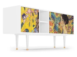 Móvel De Tv* Mueble de TV - 150х69х41 cm - T5 - Lady with Fan by Klimt, Branco Bege