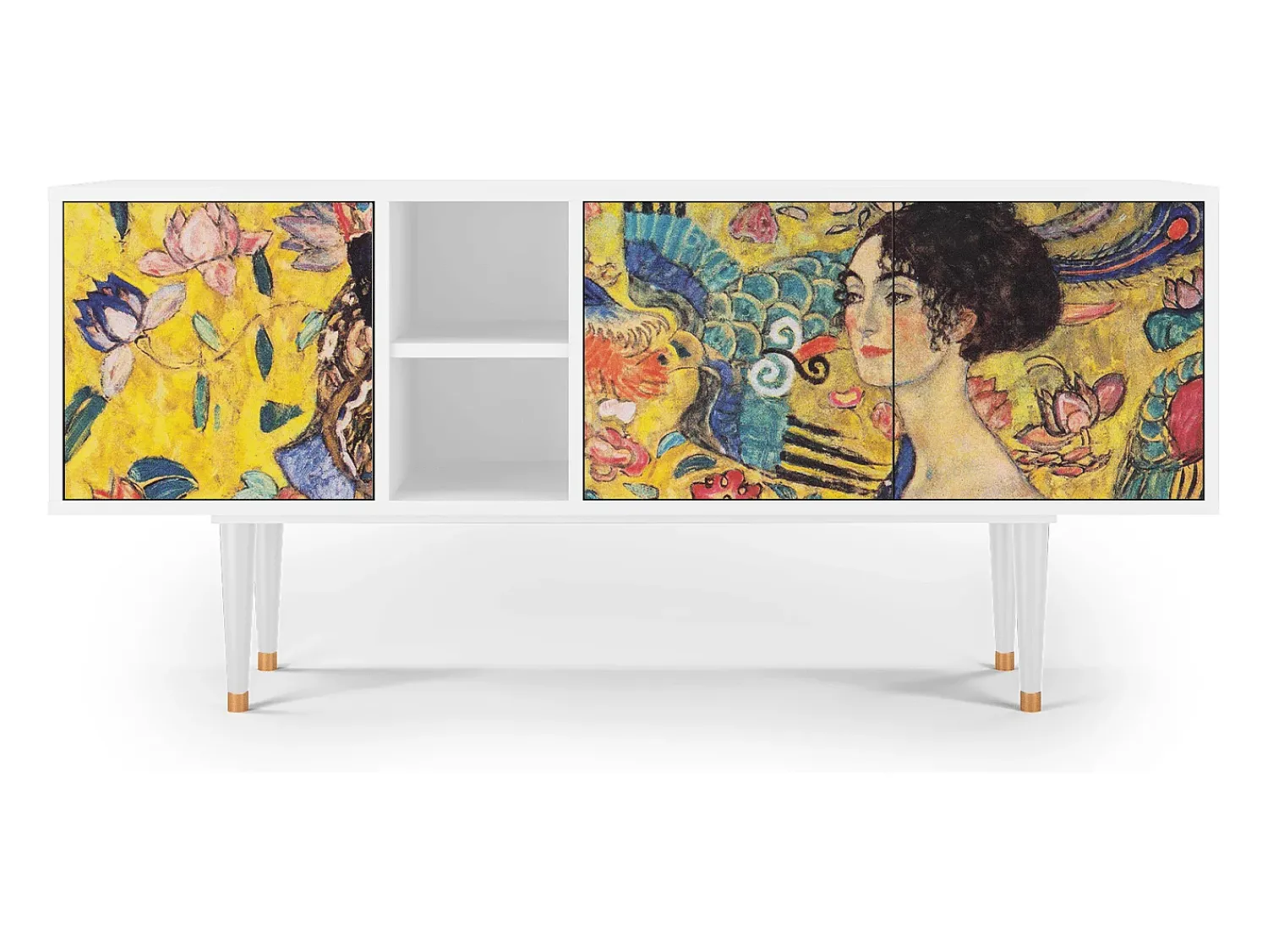 Móvel De Tv* Mueble de TV - 150х69х41 cm - T5 - Lady with Fan by Klimt, Branco Bege