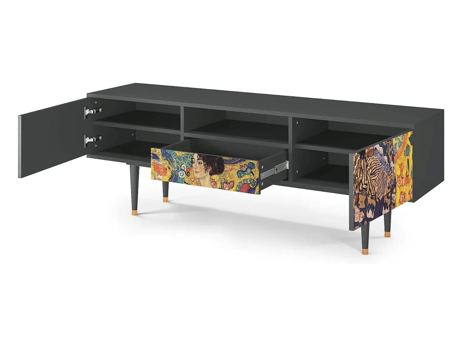 Sale Mueble de TV - 170х59х41 cm - T6 - Lady with Fan by Klimt, Antracite Cinza antracite