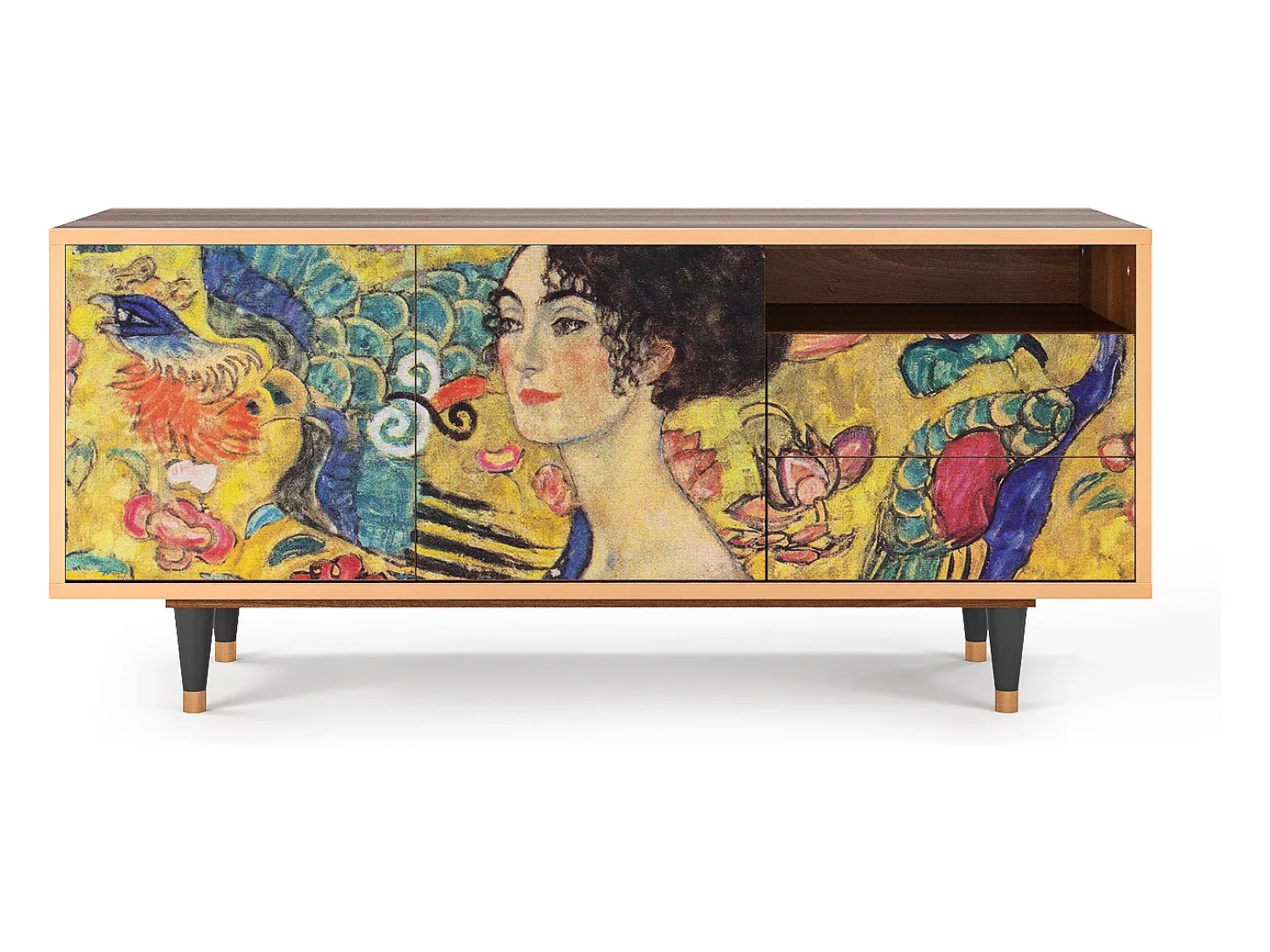 Móvel De Tv| Mueble de TV - 125х56х41 cm - T7 - Lady with Fan by Klimt, Nogueira Castanho