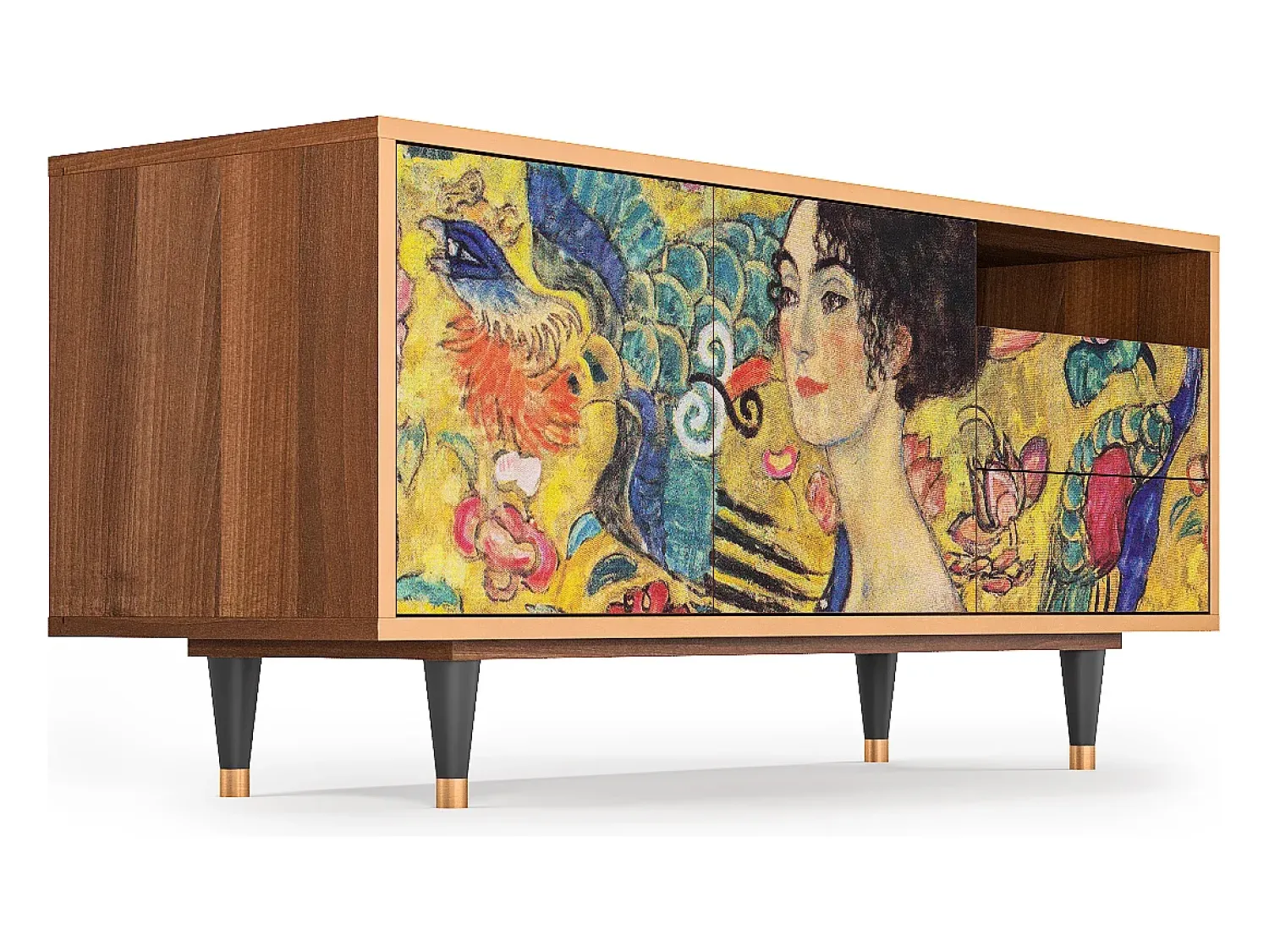 Móvel De Tv| Mueble de TV - 125х56х41 cm - T7 - Lady with Fan by Klimt, Nogueira Castanho
