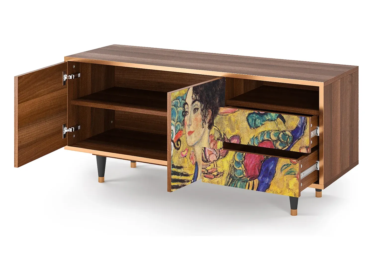 Móvel De Tv| Mueble de TV - 125х56х41 cm - T7 - Lady with Fan by Klimt, Nogueira Castanho