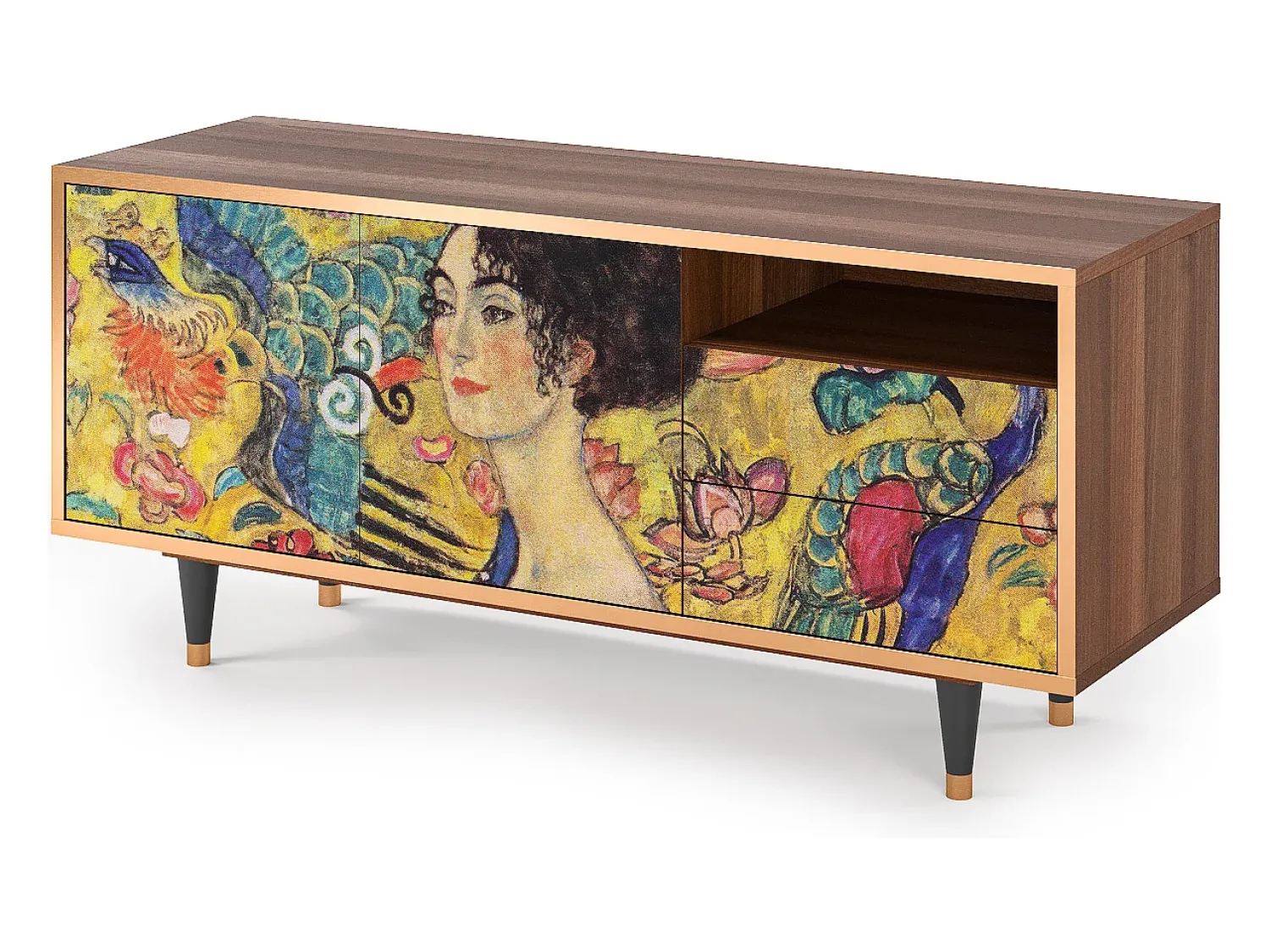 Móvel De Tv| Mueble de TV - 125х56х41 cm - T7 - Lady with Fan by Klimt, Nogueira Castanho