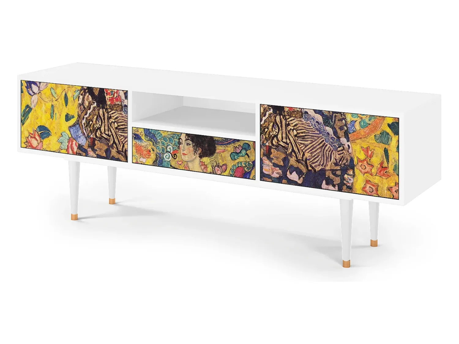 Mueble de TV - 170х59х41 cm - T6 - Lady with Fan by Klimt, Branco^ Móvel De Tv