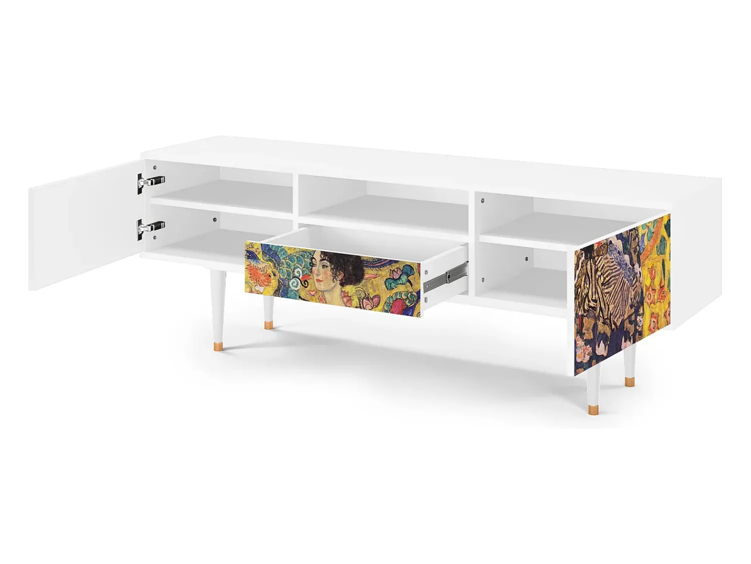 Mueble de TV - 170х59х41 cm - T6 - Lady with Fan by Klimt, Branco^ Móvel De Tv