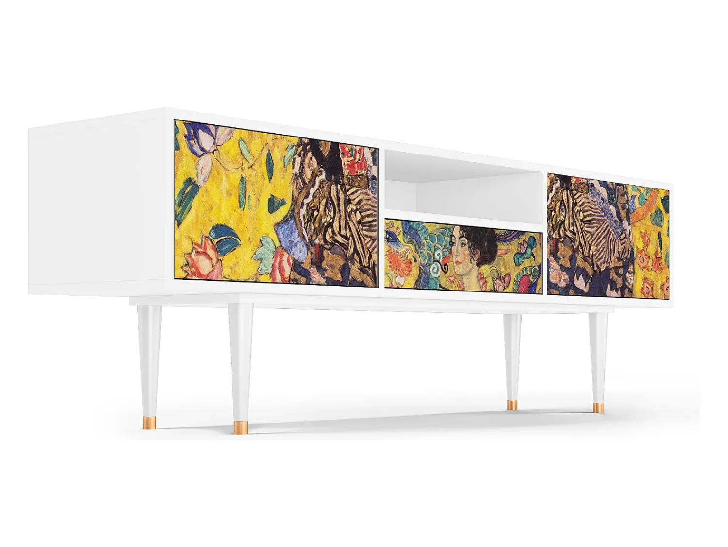 Mueble de TV - 170х59х41 cm - T6 - Lady with Fan by Klimt, Branco^ Móvel De Tv